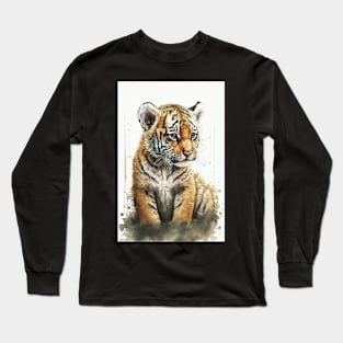 Cute Watercolor Tiger Baby Aesthetic Animal Art Painting Long Sleeve T-Shirt